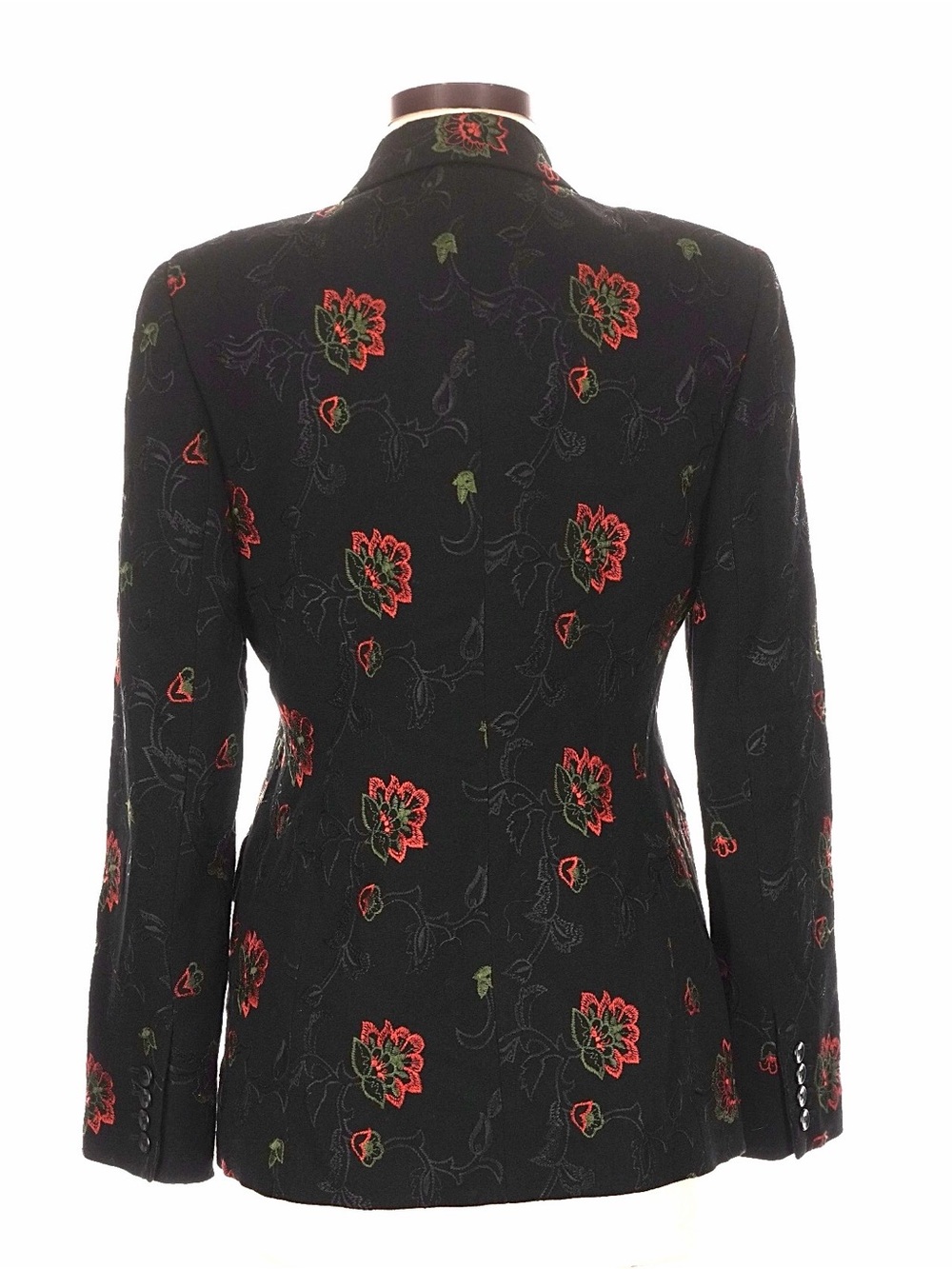 Vintage 90s Oscar by Oscar de la Renta Black Wool Embroidered Floral Blazer 6 - Picture 5 of 16
